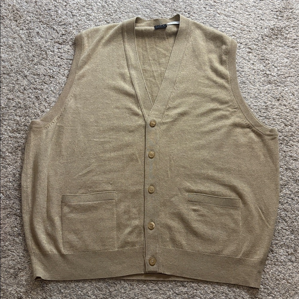 TSE cashmere silk vest tan button front preppy academia grandpa core Large